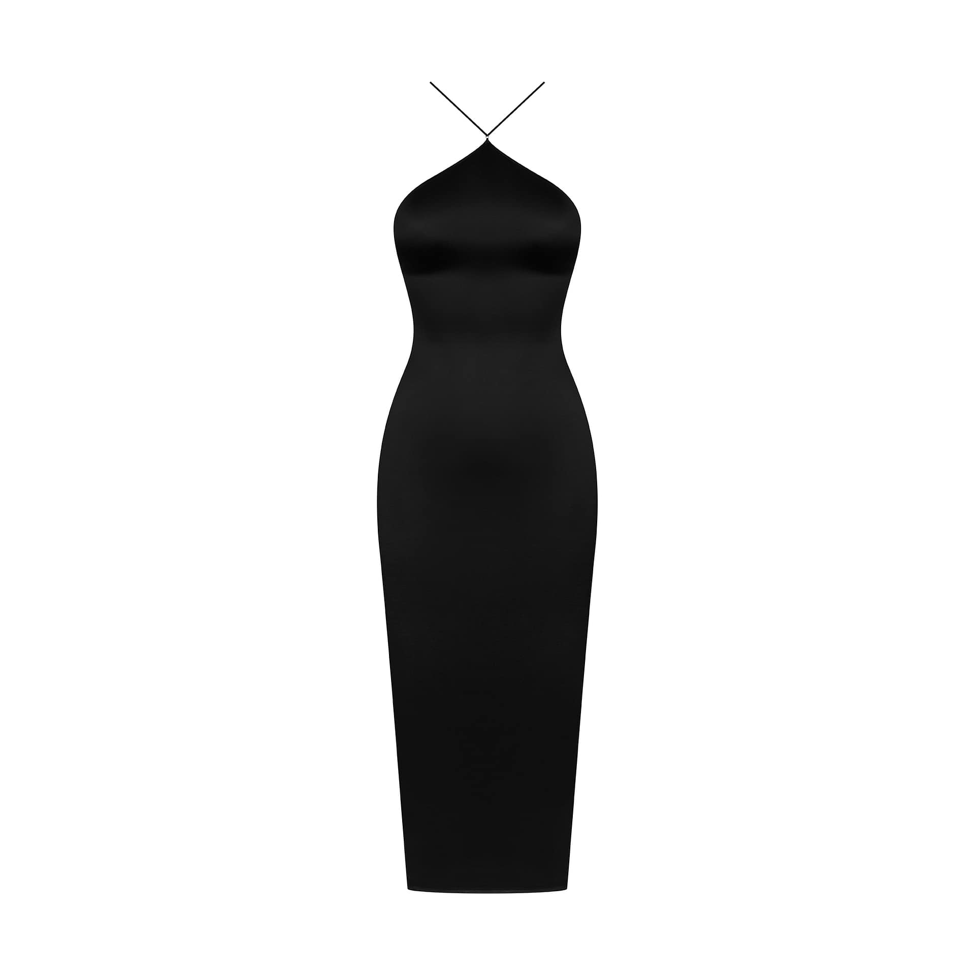 OPEN BACK AMERICAN COLLAR LONG DRESS_562 853_BLACK_FR